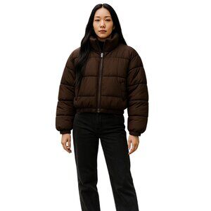 Sacre' Womans Size Small Brown Cropped Puffer Jacket Cozycore Gorpcore Outdoors